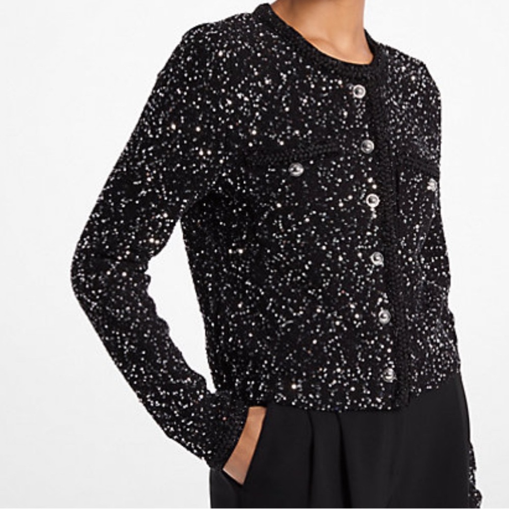 Michael Kors Black and Silver Varsity Jacket